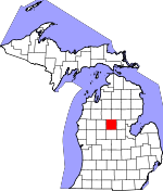 Map of Michigan showing Clare County 