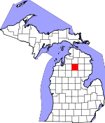 Map of Michigan showing Crawford County 