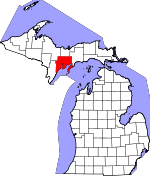 Map of Michigan showing Delta County 