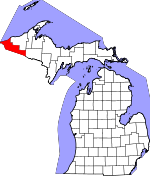 Map of Michigan showing Gogebic County 