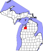 Map of Michigan showing Grand Traverse County 