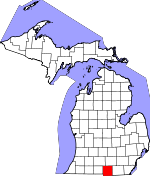 Map of Michigan showing Hillsdale County 