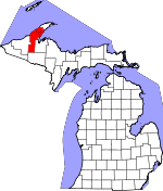 Map of Michigan showing Houghton County 