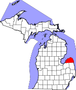 Map of Michigan showing Huron County 