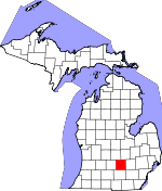 Map of Michigan showing Ingham County 