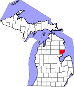 Map of Michigan showing Iosco County 