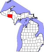 Map of Michigan showing Iron County 