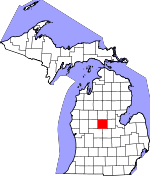 Map of Michigan showing Isabella County 