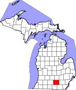 Map of Michigan showing Jackson County 