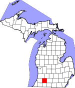 Map of Michigan showing Kalamazoo County 