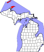 Map of Michigan showing Keweenaw County 