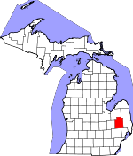 Map of Michigan showing Lapeer County 