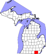 Map of Michigan showing Lenawee County 