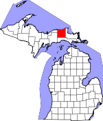 Map of Michigan showing Luce County 