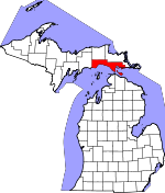 Map of Michigan showing Mackinac County 