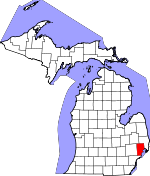 Map of Michigan showing Macomb County 