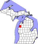 Map of Michigan showing Manistee County 