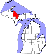 Map of Michigan showing Marquette County 