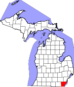 Map of Michigan showing Monroe County 