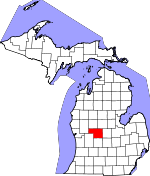 Map of Michigan showing Montcalm County 