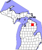 Map of Michigan showing Montmorency County 