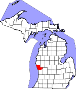 Map of Michigan showing Muskegon County 