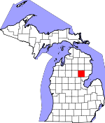 Map of Michigan showing Ogemaw County 