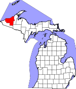 Map of Michigan showing Ontonagon County 