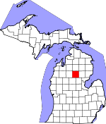 Map of Michigan showing Roscommon County 