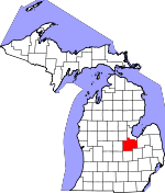 Map of Michigan showing Saginaw County 