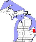 Map of Michigan showing Sanilac County 