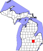 Map of Michigan showing Shiawassee County 