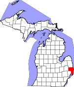 Map of Michigan showing St. Clair County 