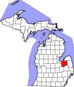 Map of Michigan showing Tuscola County 