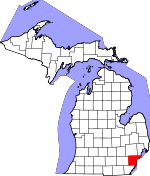 Map of Michigan showing Wayne County 