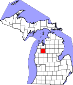 Map of Michigan showing Wexford County 