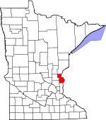 Map of Minnesota showing Chisago County 