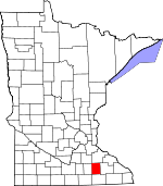 Map of Minnesota showing Dodge County 