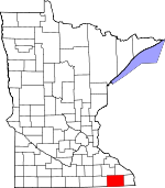 Map of Minnesota showing Fillmore County 