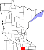 Map of Minnesota showing Freeborn County 