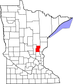 Map of Minnesota showing Kanabec County 