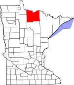 Map of Minnesota showing Koochiching County 