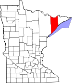 Map of Minnesota showing Lake County 