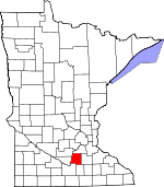 Map of Minnesota showing Le Sueur County 