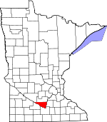 Map of Minnesota showing Nicollet County 