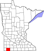 Map of Minnesota showing Nobles County 