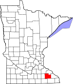 Map of Minnesota showing Olmsted County 