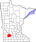 Map of Minnesota showing Redwood County 