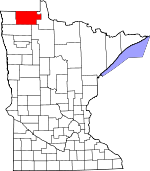 Map of Minnesota showing Roseau County 