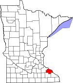 Map of Minnesota showing Wabasha County 